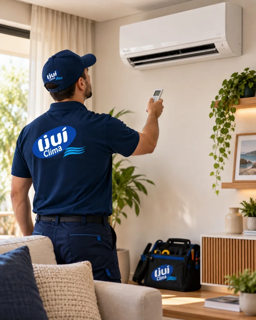 Instalação de ar-condicionado Split em ambiente residencial com acabamento ripado